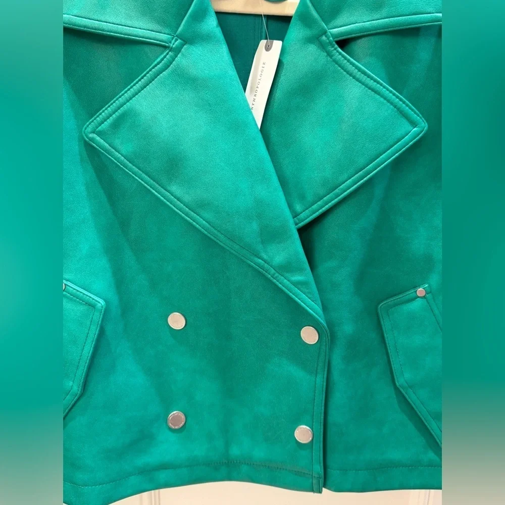 NWT new medium Anthropologie avec les fillies faux leather peacoat jacket green